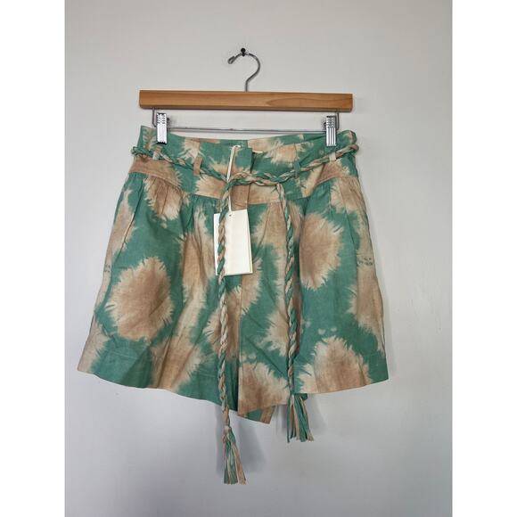 NWT Ulla Johnson Marin High Rise Green & Tan Mini Short Women's Calcite Size: 8 - Picture 2 of 8